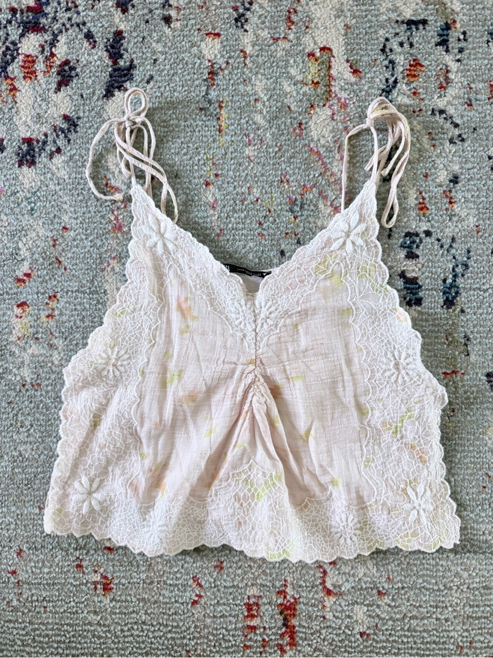Zara Pale Pink Lace-Trim Camisole with Ruched Front